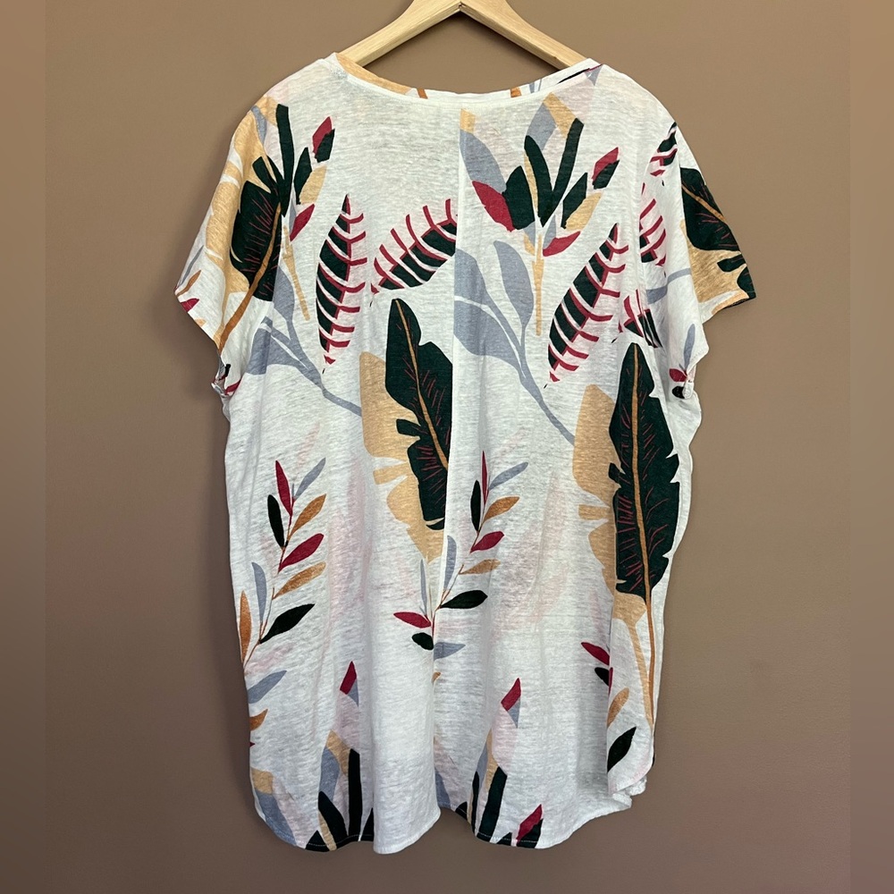 {Cynthia Rowley} Botanical Palm Leaf Short Sleeve Linen Tee - Womens 2X - Picture 4 of 8